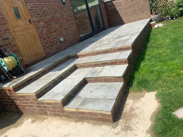Grey kandla sandstone paving, groundworks